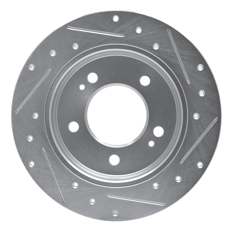 Hyundai Elantra GT Brake Rotor (1) - Rear Left - R1 Concepts - Drilled & Slotted - Silver - `17-`25